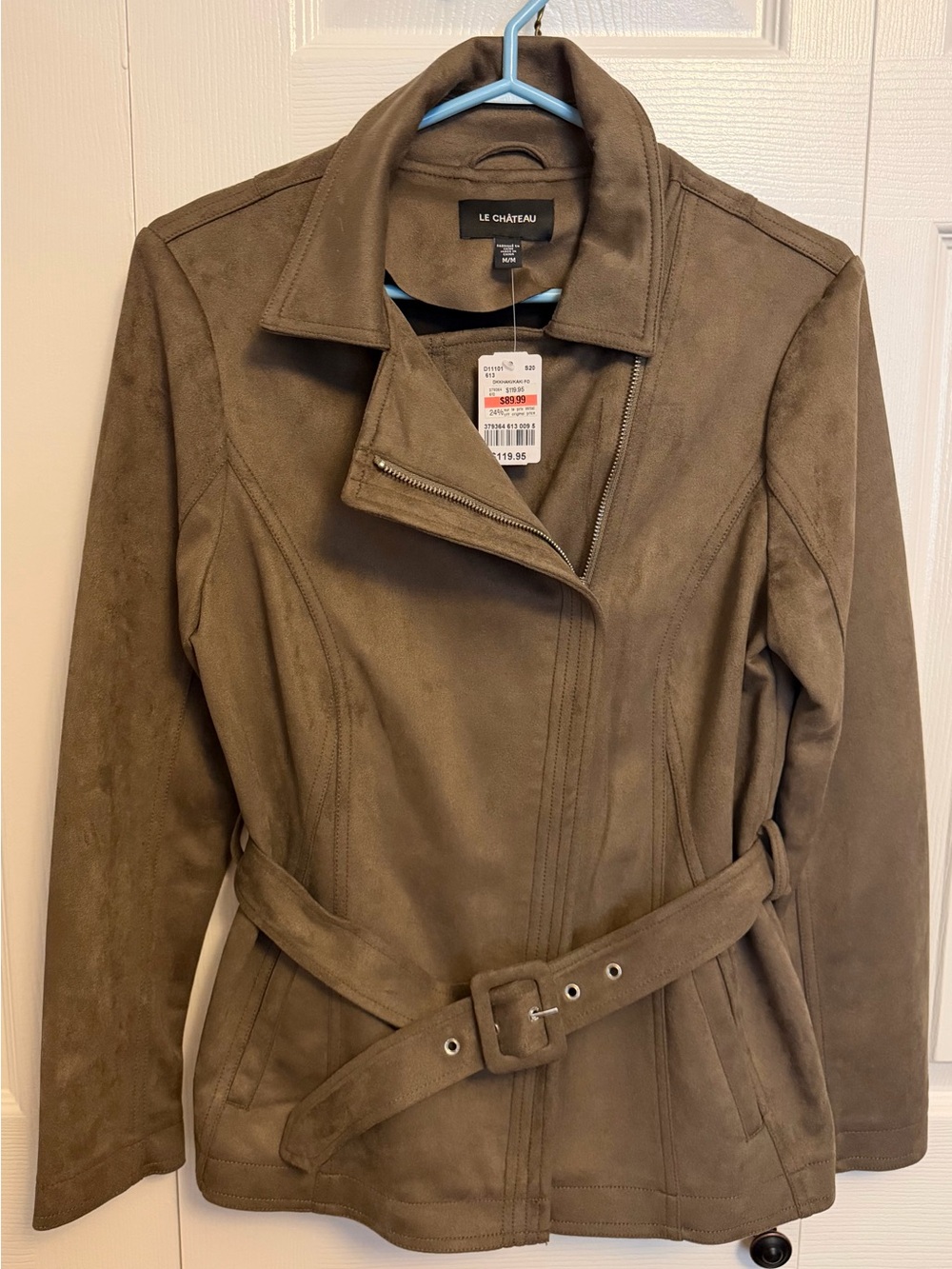 le chateau Olive Suede-Look Belted Trench Jacket